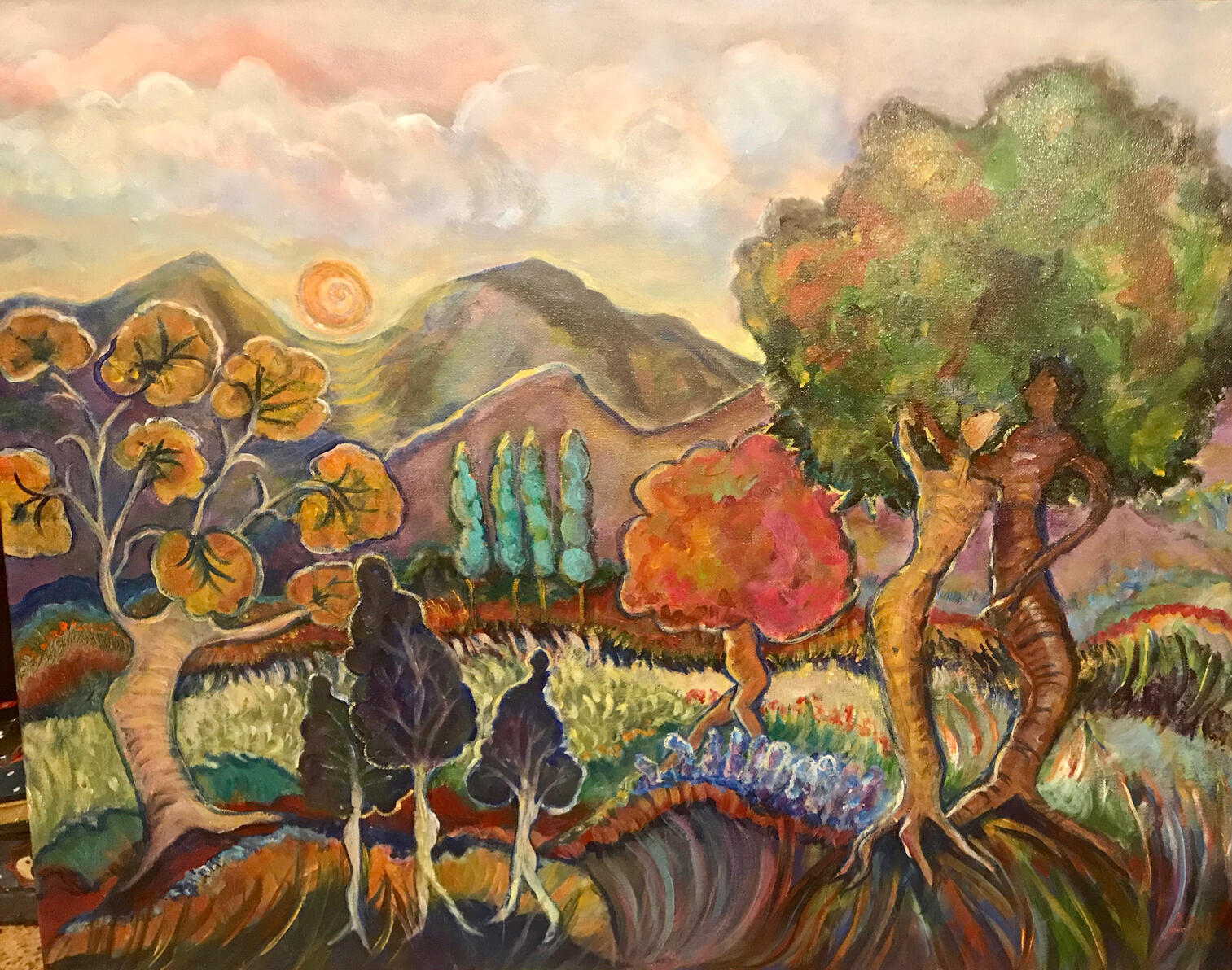 Dancing Trees 3 $700 24x30 framed Acrylic