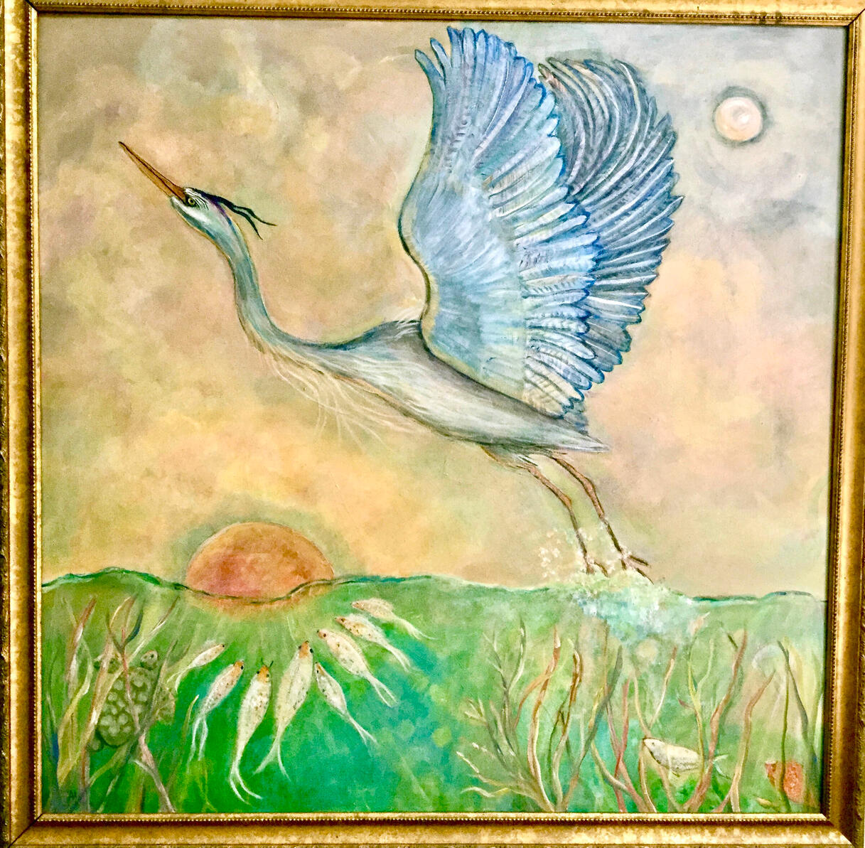 SOLD Blue Heron Lift Off Original 40x40 Acrylic
