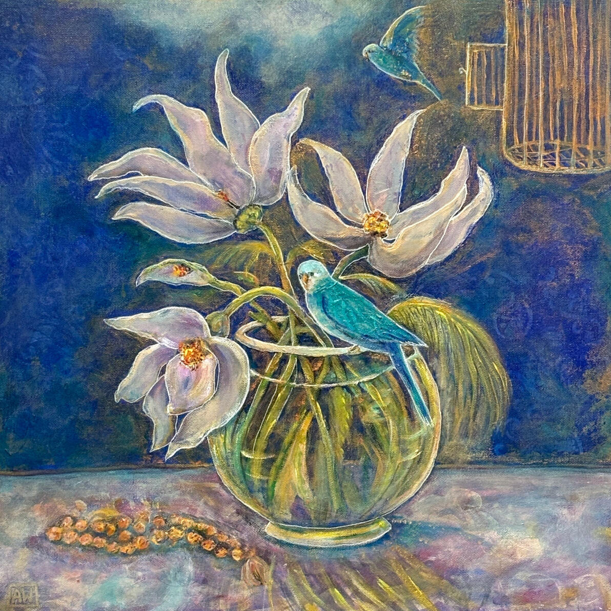 Bird and the Cage | $500 Original 20x20 Acrylic | Gallery-wrapped, no frame required (Glicée reprints available with paint embellishments in different sizes)