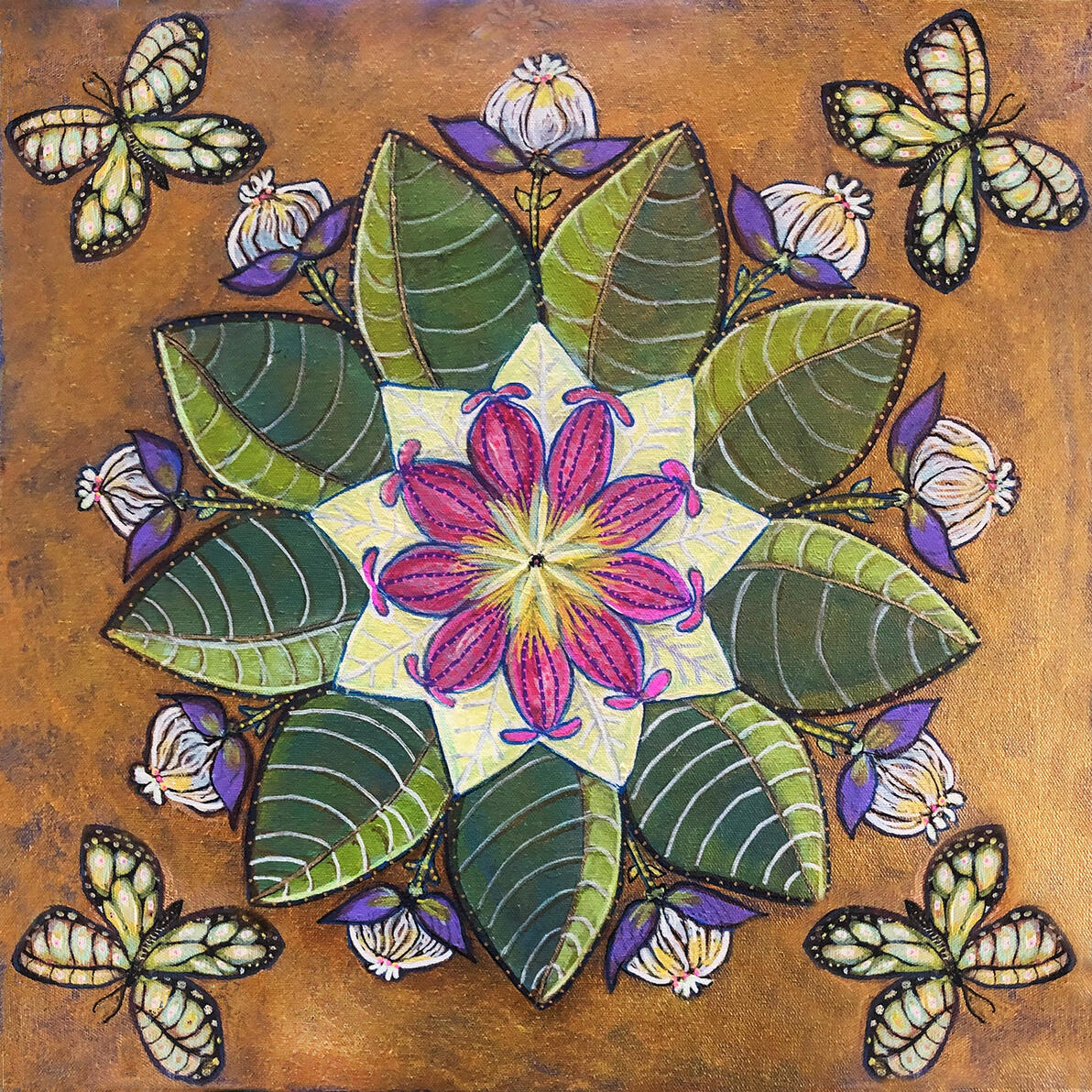 Nine-pointed Mandala | $500 Original 20x20 Acrylic | Gallery-wrapped, no frame required (Glicée reprints available with paint embellishments in different sizes)