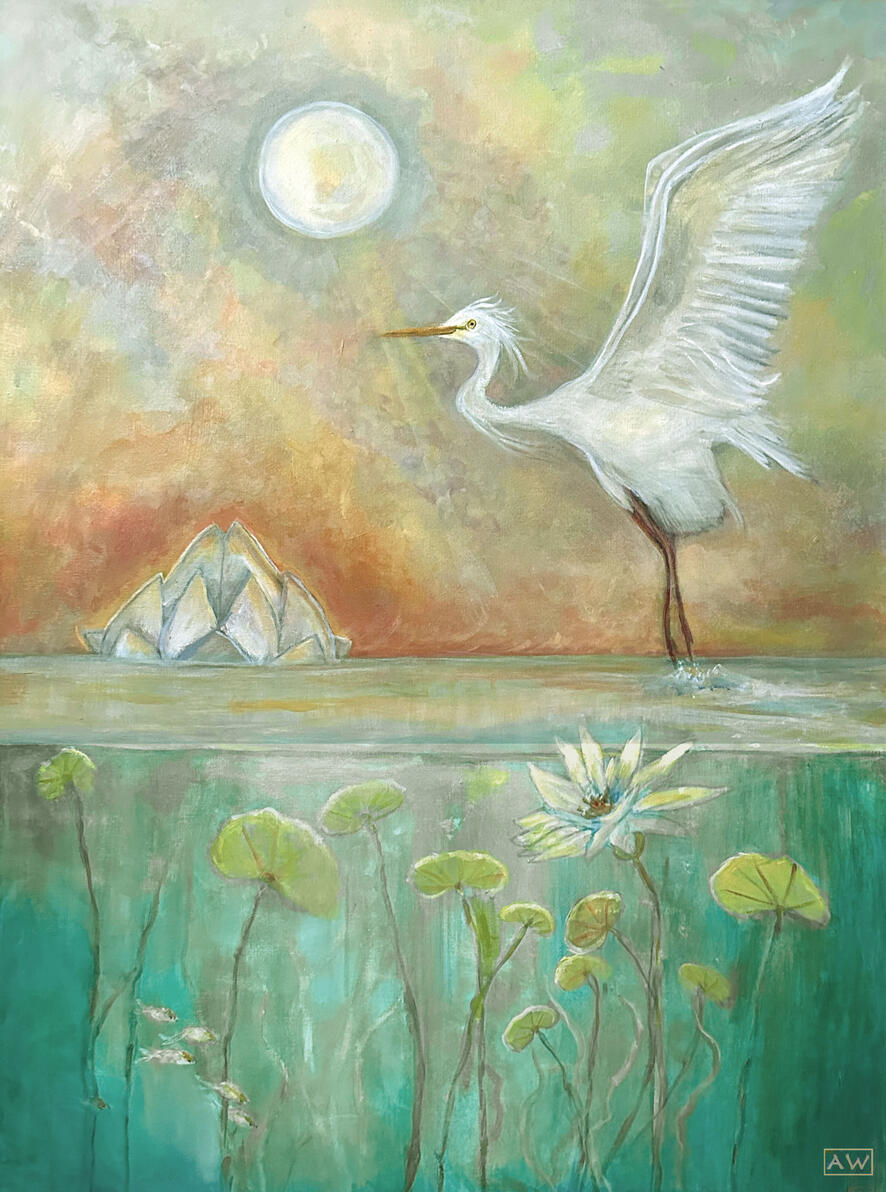 NFS Egret over Lilypads 24x36 Acrylic